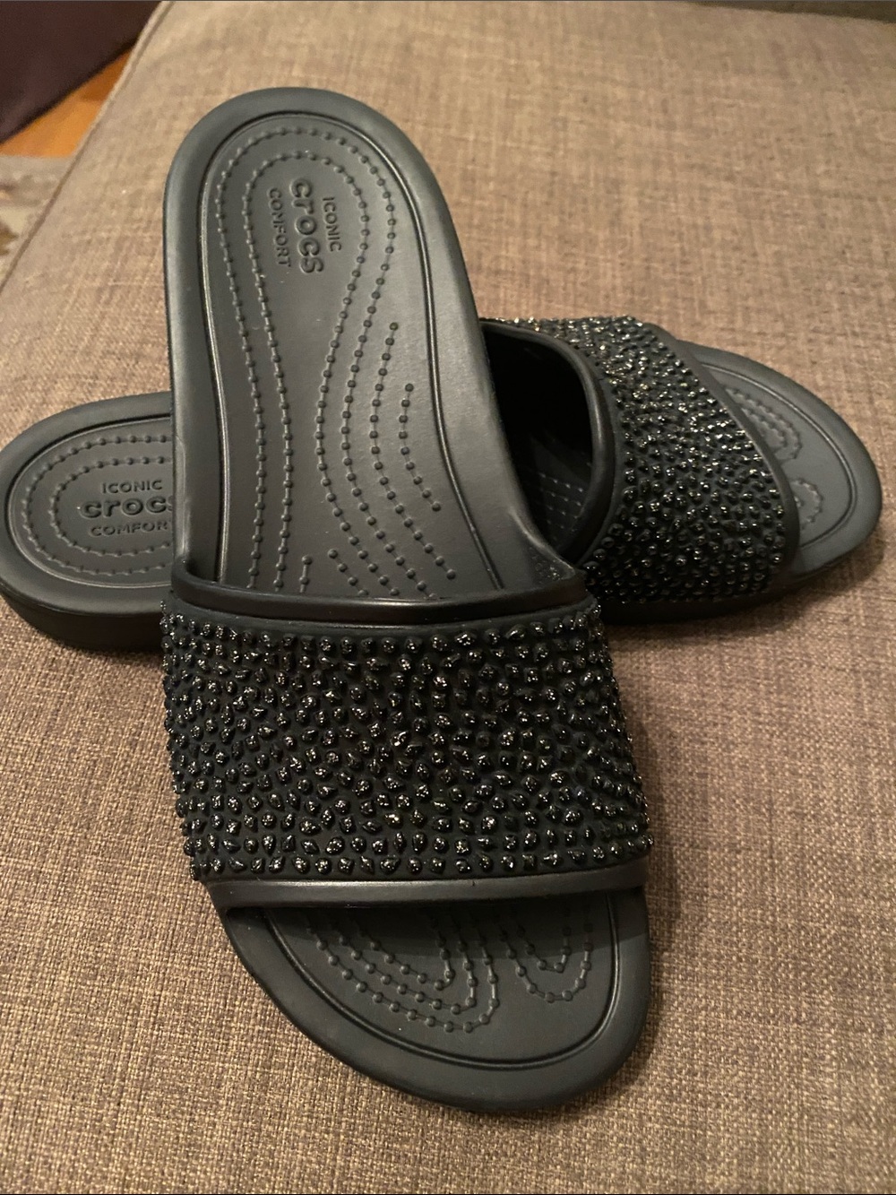 CROCS Black Sloan Embellished Slide Sandals with Black Crystal